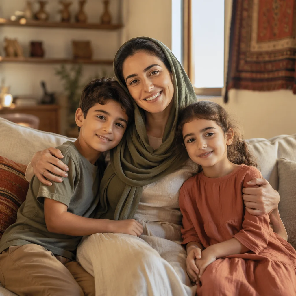 Middle Eastern Mother with Two Children