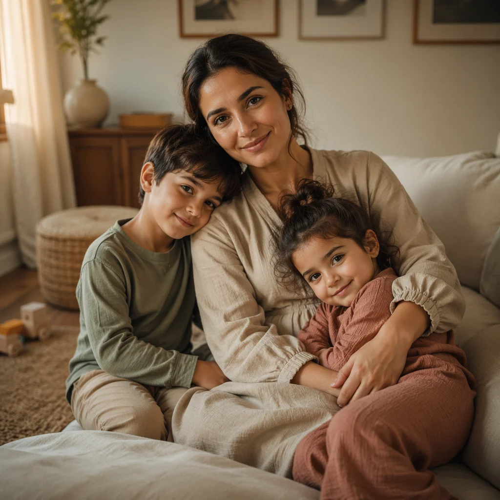 Middle Eastern Mother with Two Children