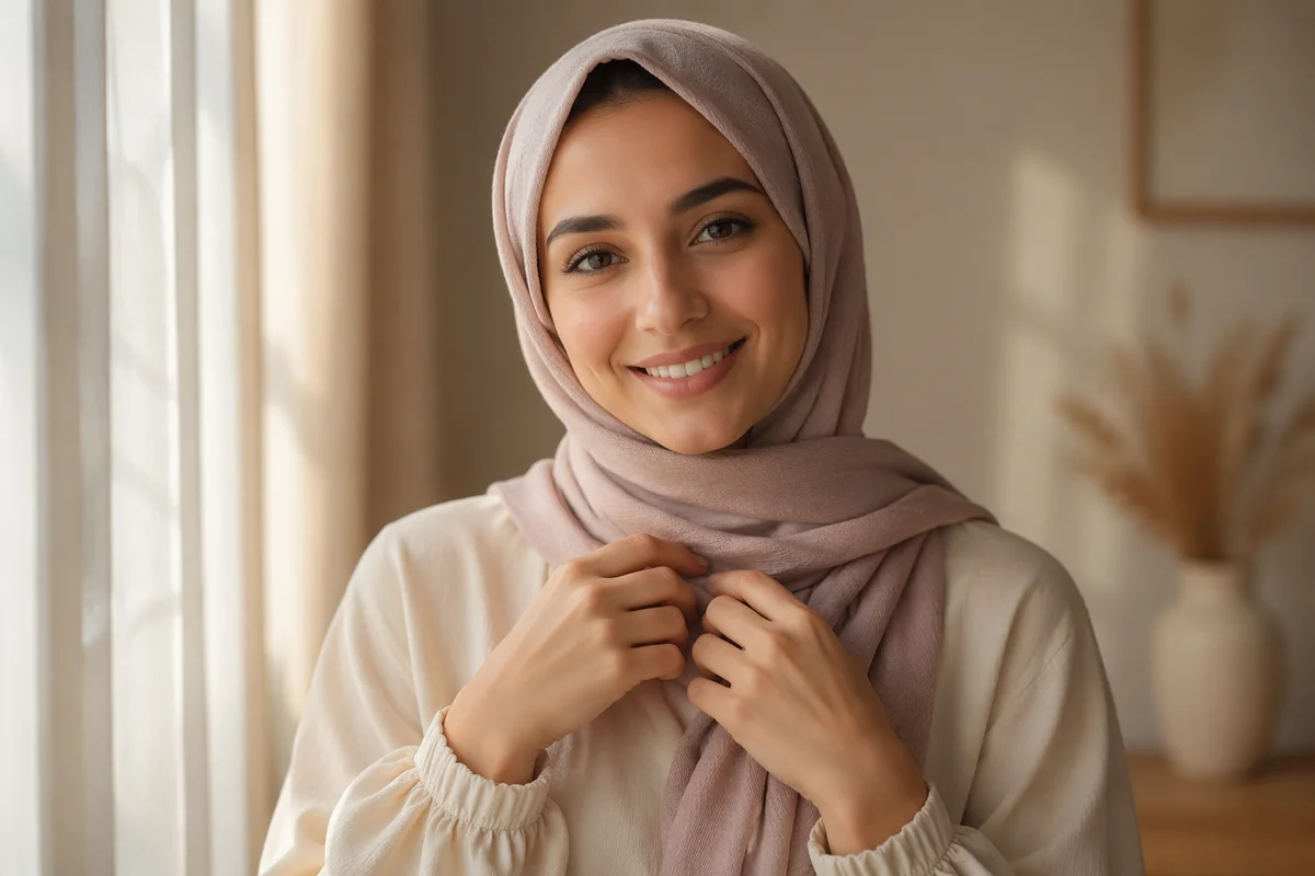 Smiling Woman in Neutral Hijab Portrait