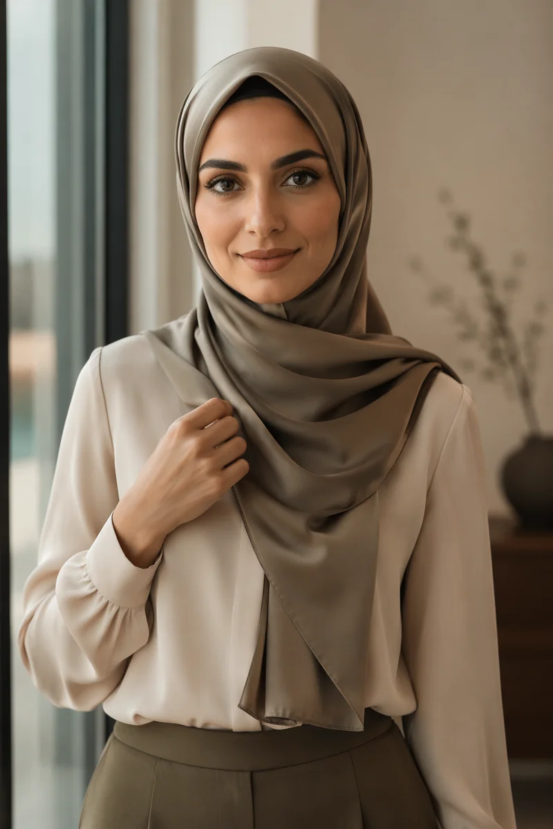 Elegant Middle Eastern Woman in Silk Hijab