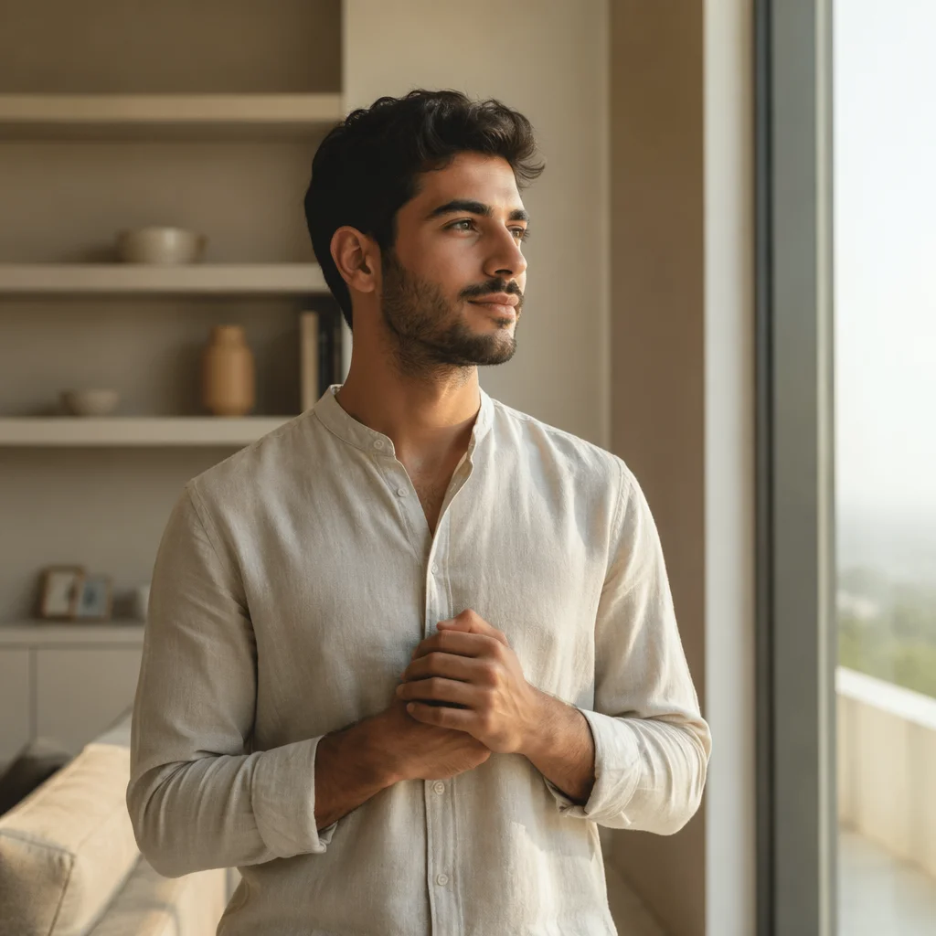 Contemplative Young Man by Window