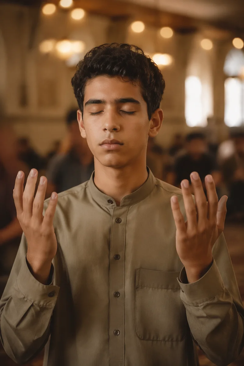 Middle Eastern Teen with Raised Hands