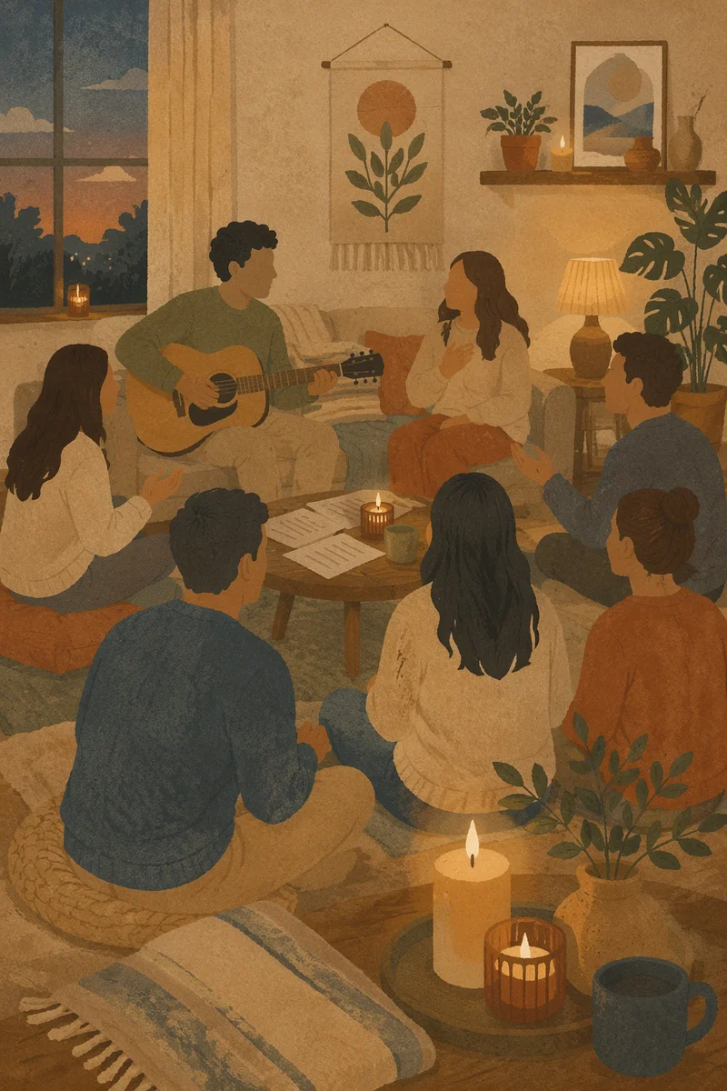 Intimate Acoustic Gathering in Cozy Living Room