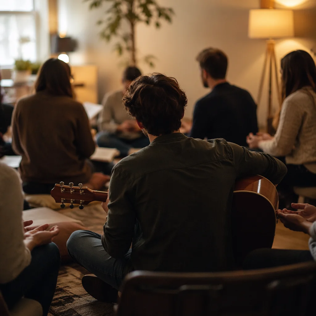 Young Adults in Acoustic Worship Circle