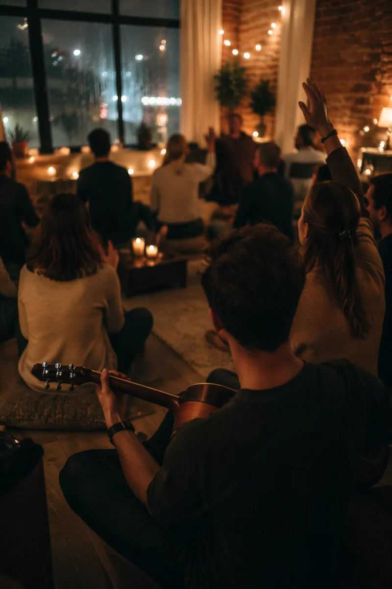 Acoustic Gathering in Cozy Loft Living Room