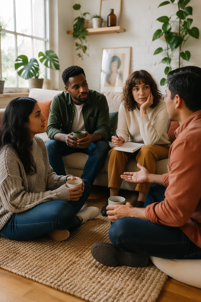 Millennials Talking in Bright Apartment Living Room