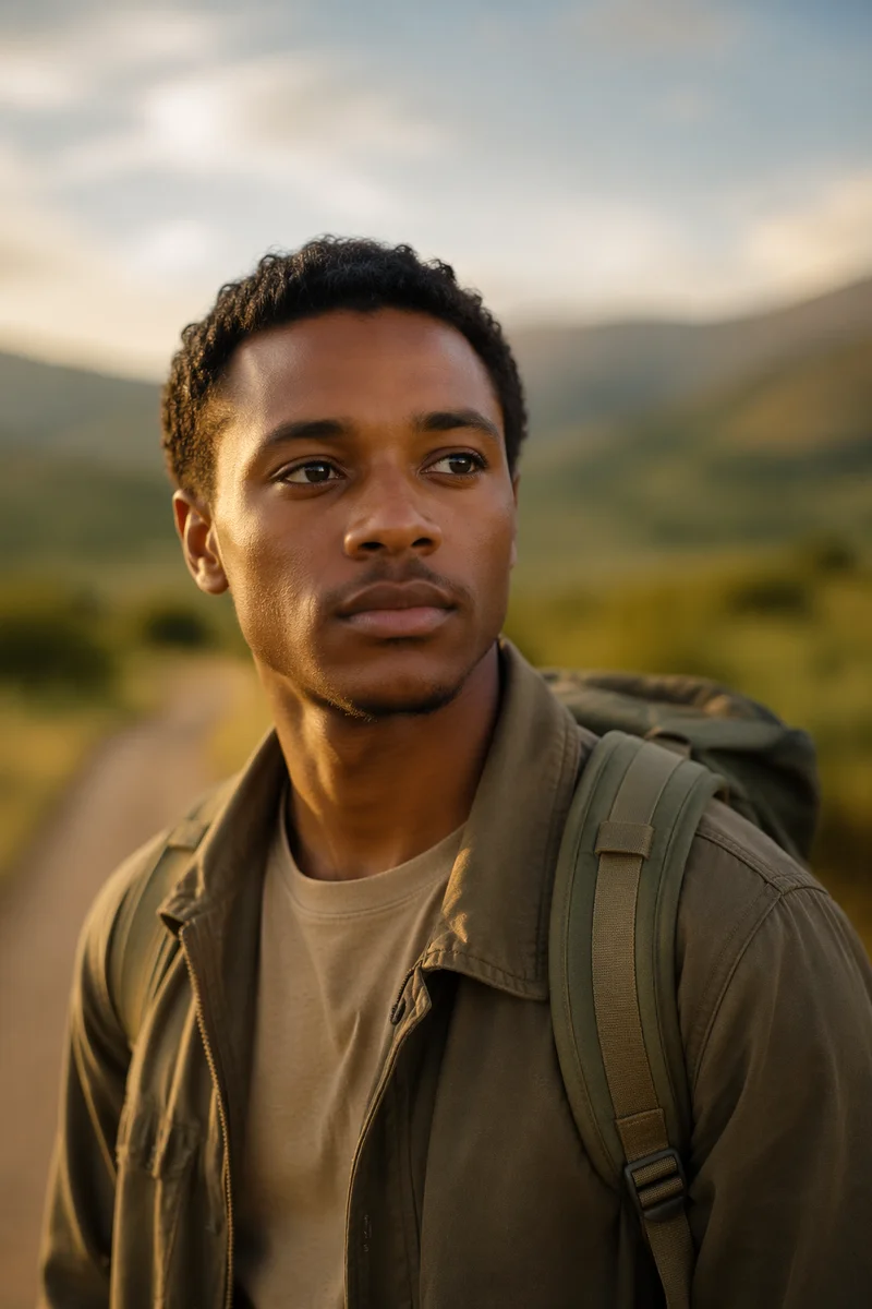 Young Man Portrait on Country Path