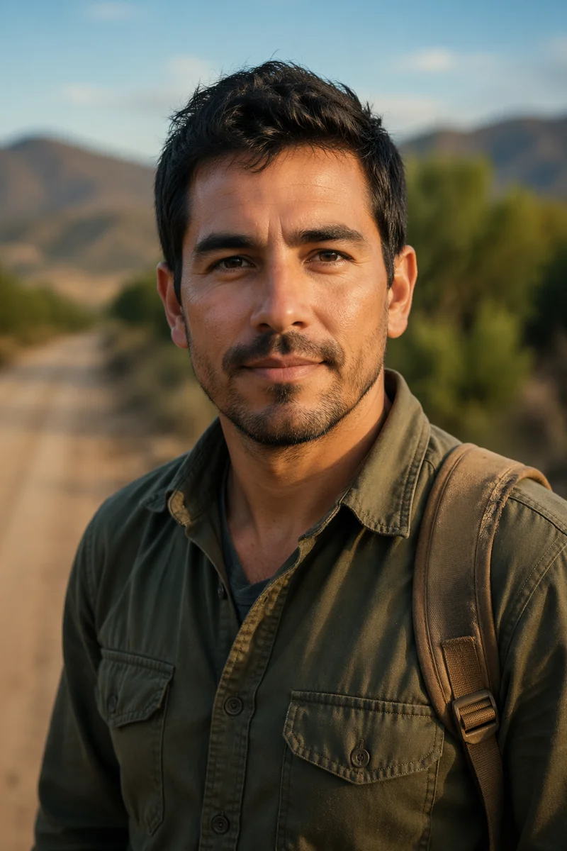Young Man Portrait on Dusty Path