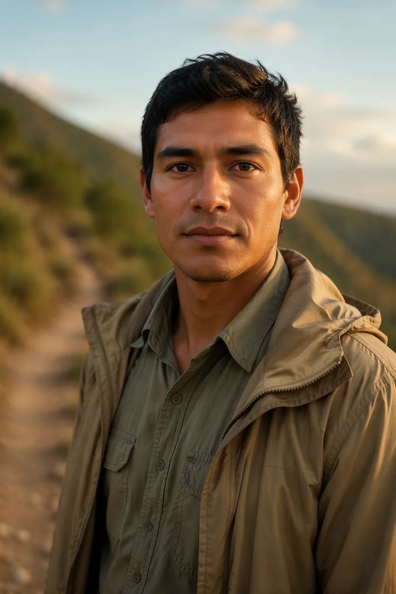 Young Man Portrait on Hillside Path