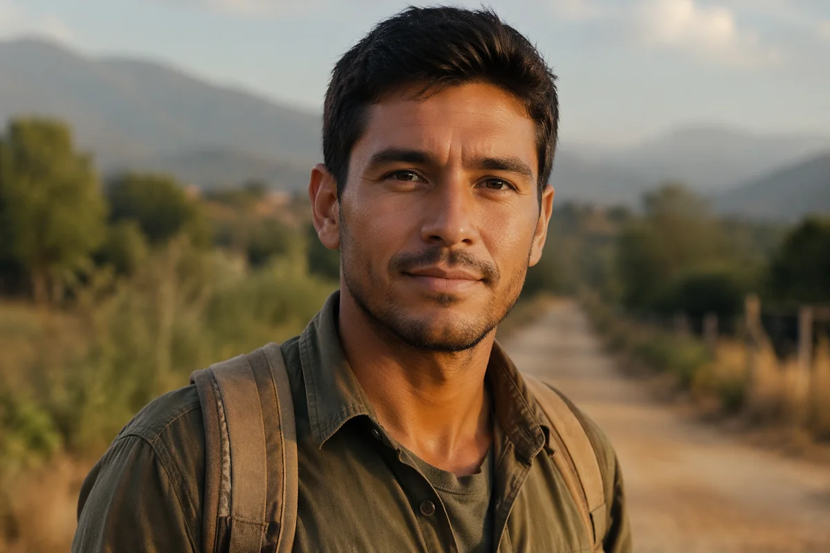 Young Man Portrait on Dusty Path
