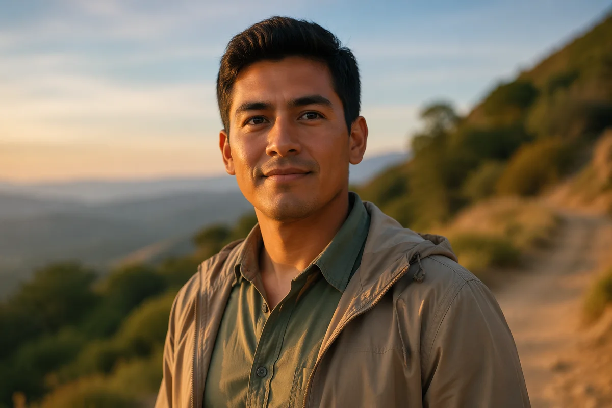Young Man Portrait on Hillside Path