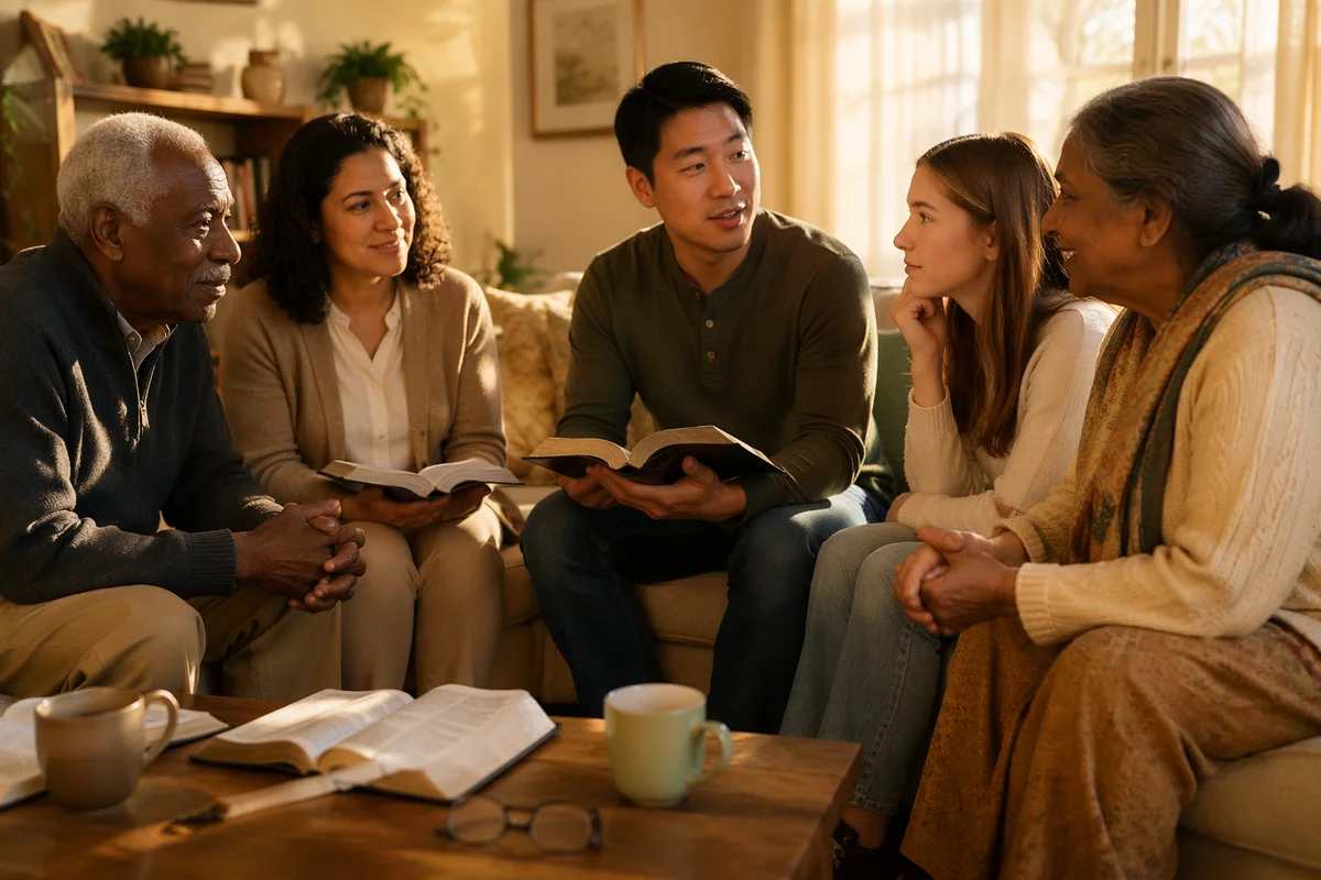 Intergenerational Book Discussion in Cozy Living Room