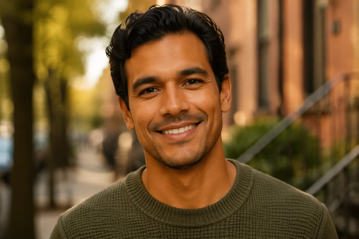 Smiling Man Portrait in Urban Neighborhood