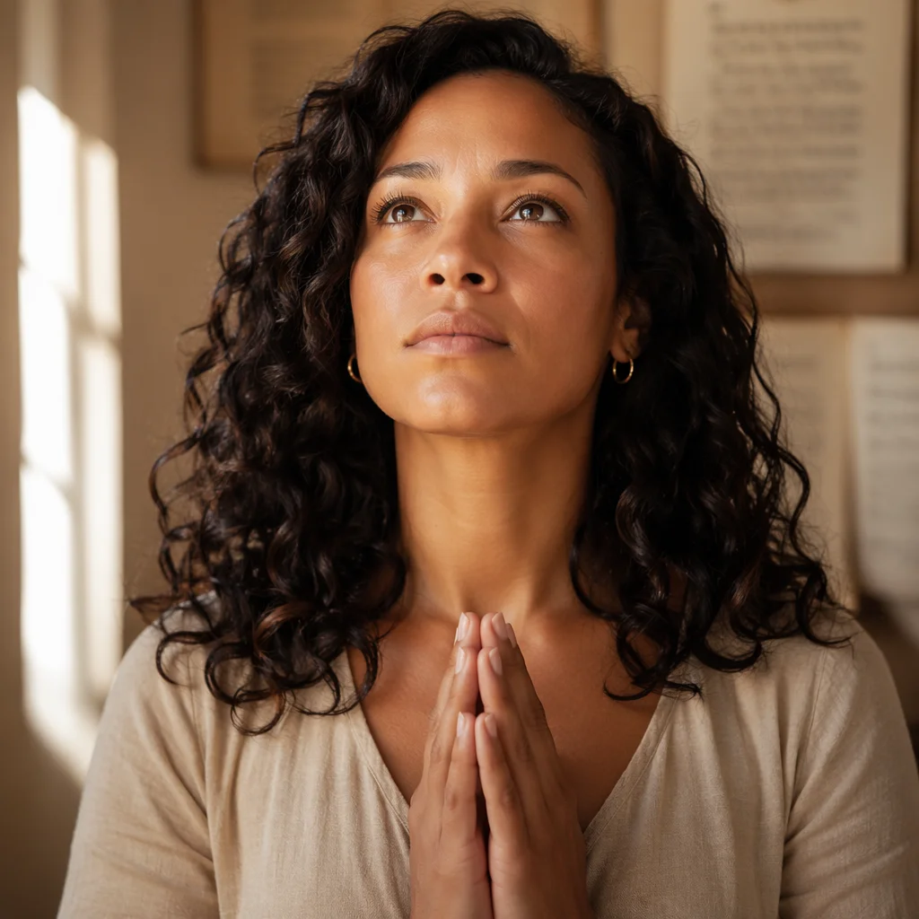 Mixed Heritage Woman in Quiet Prayer