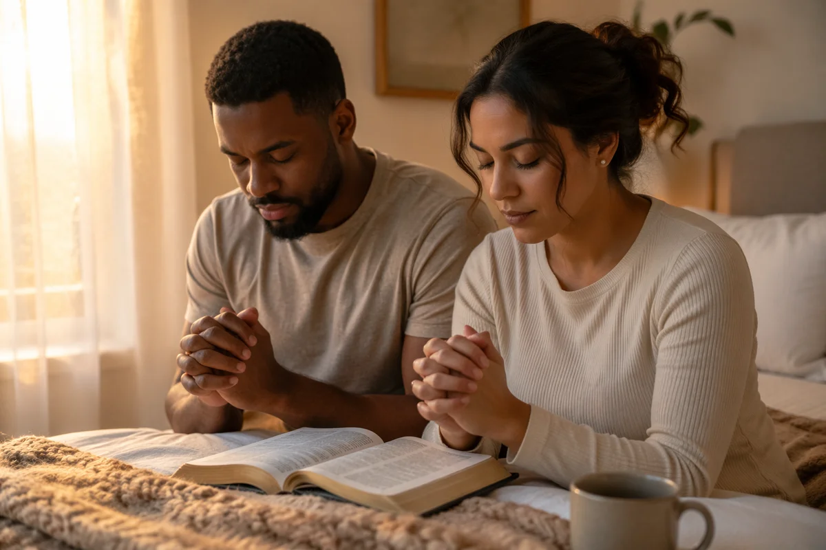 Couple Praying Together in Morning Light