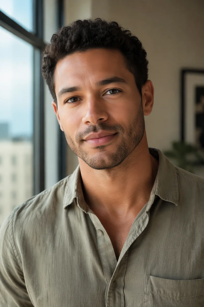Handsome Mixed Race Man by Window