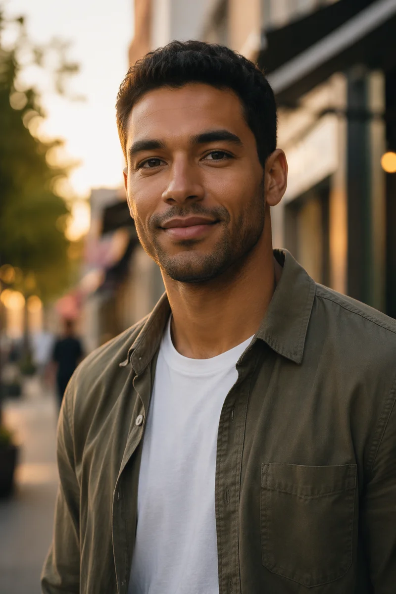 Casual Mixed-Race Man on City Street