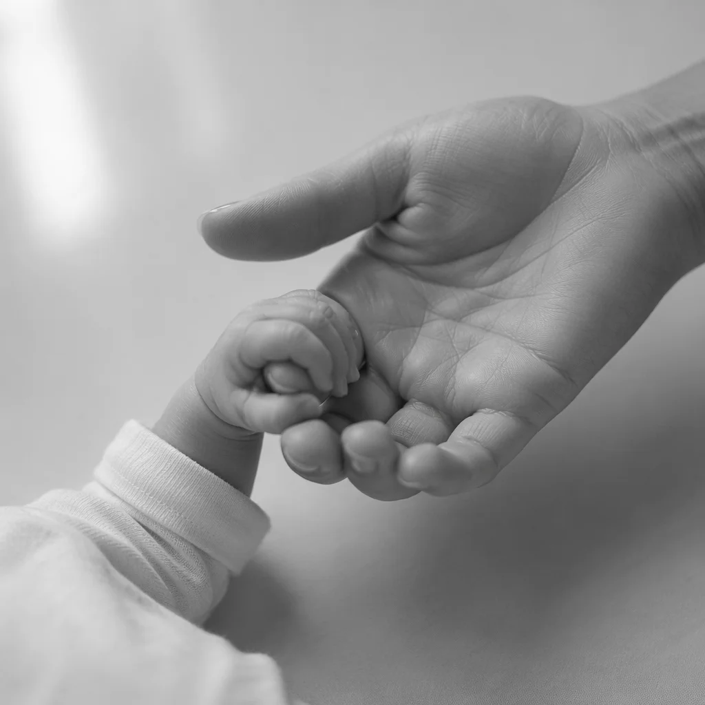 Tender Mother and Newborn Hand Bond