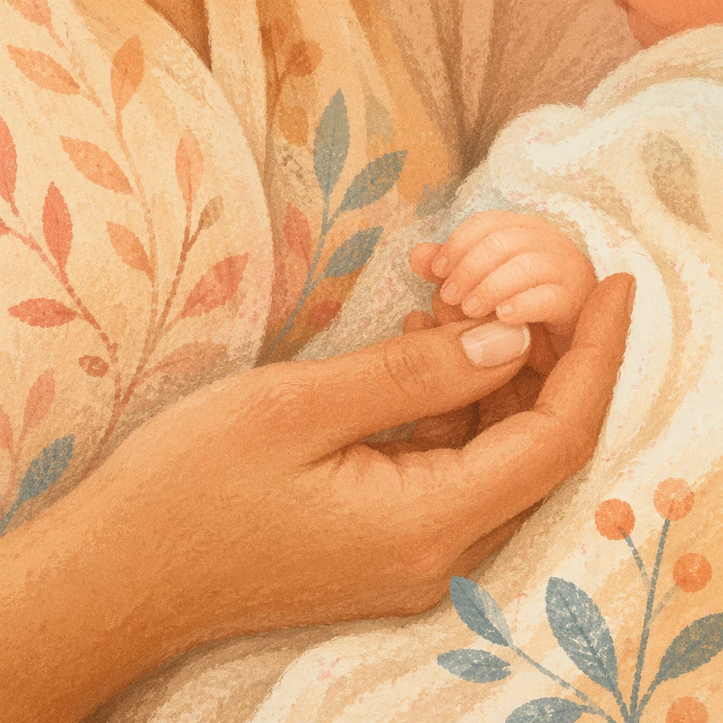 Tender Mother and Newborn Hand Bond
