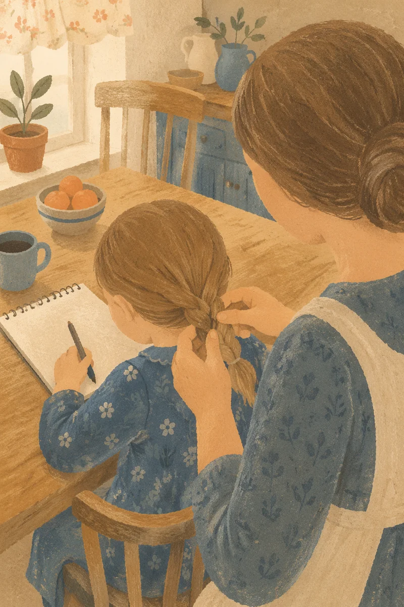 Tender Mother Braiding Child Hair