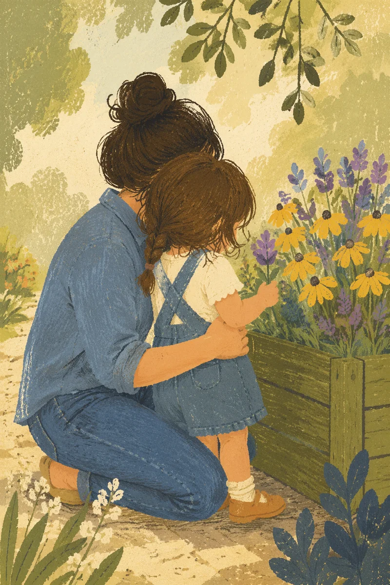Tender Mother and Child Garden Embrace