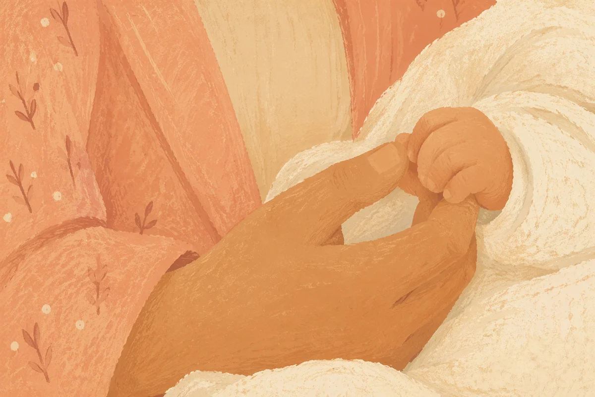 Tender Mother and Newborn Hand Connection