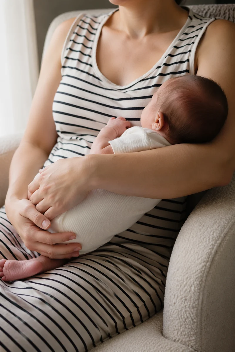 Tender Mother Cradling Newborn at Home