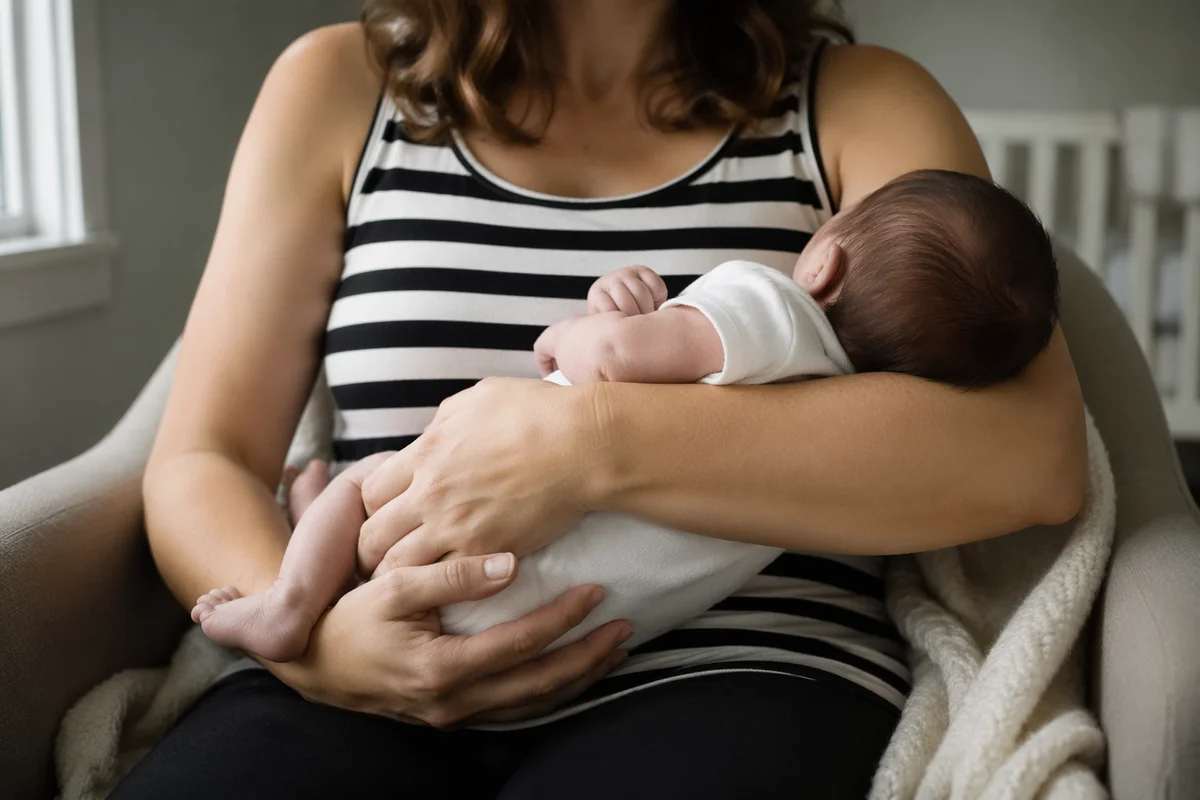 Tender Mother Cradling Newborn at Home