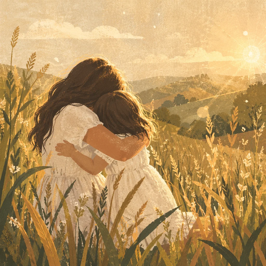 Mother and Child Embrace at Golden Hour