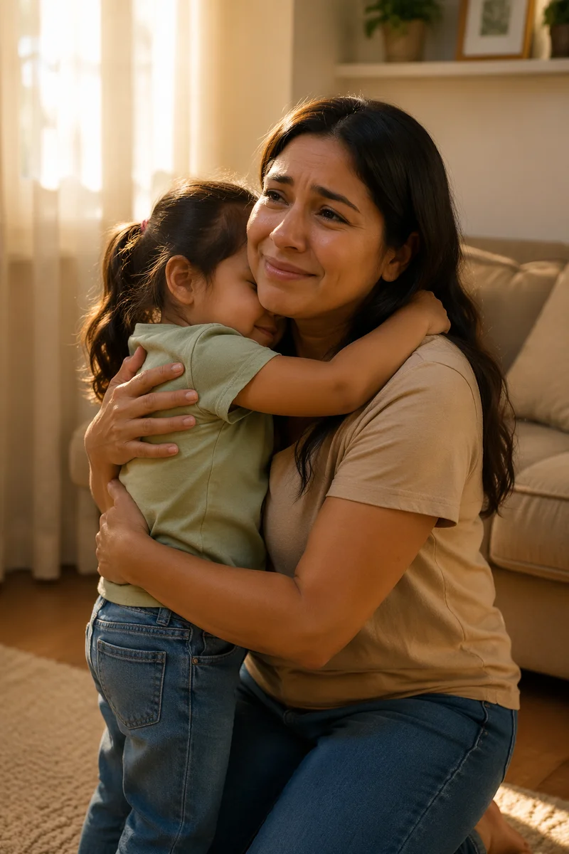 Mother Hugging Young Daughter in Warm Light