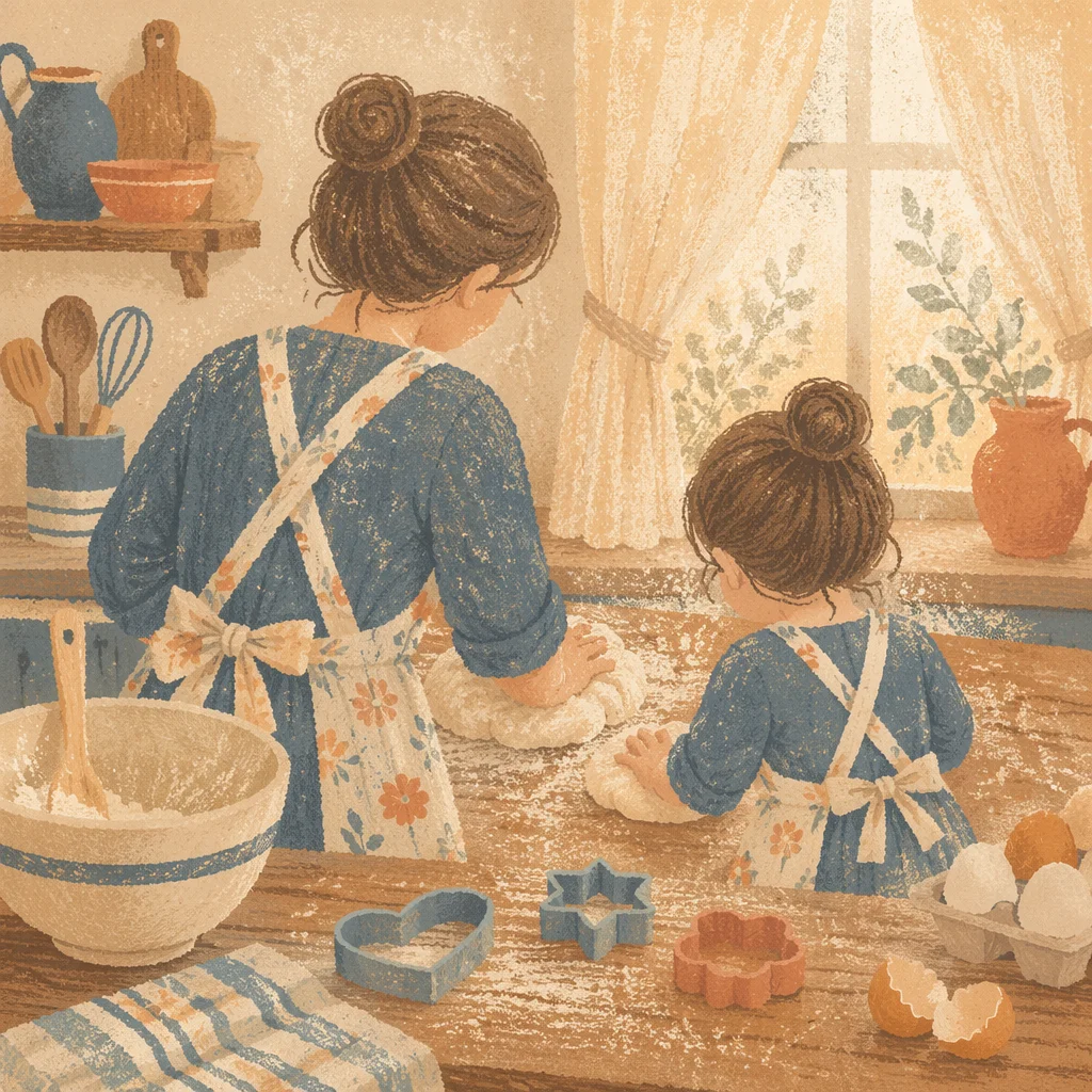 Mother and Daughter Baking in Warm Kitchen
