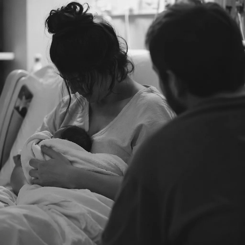 Tender Postpartum Mother and Newborn in Hospital