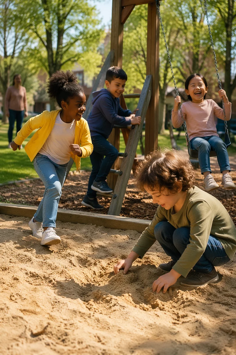 Multicultural Children Playing at Sunny Playground