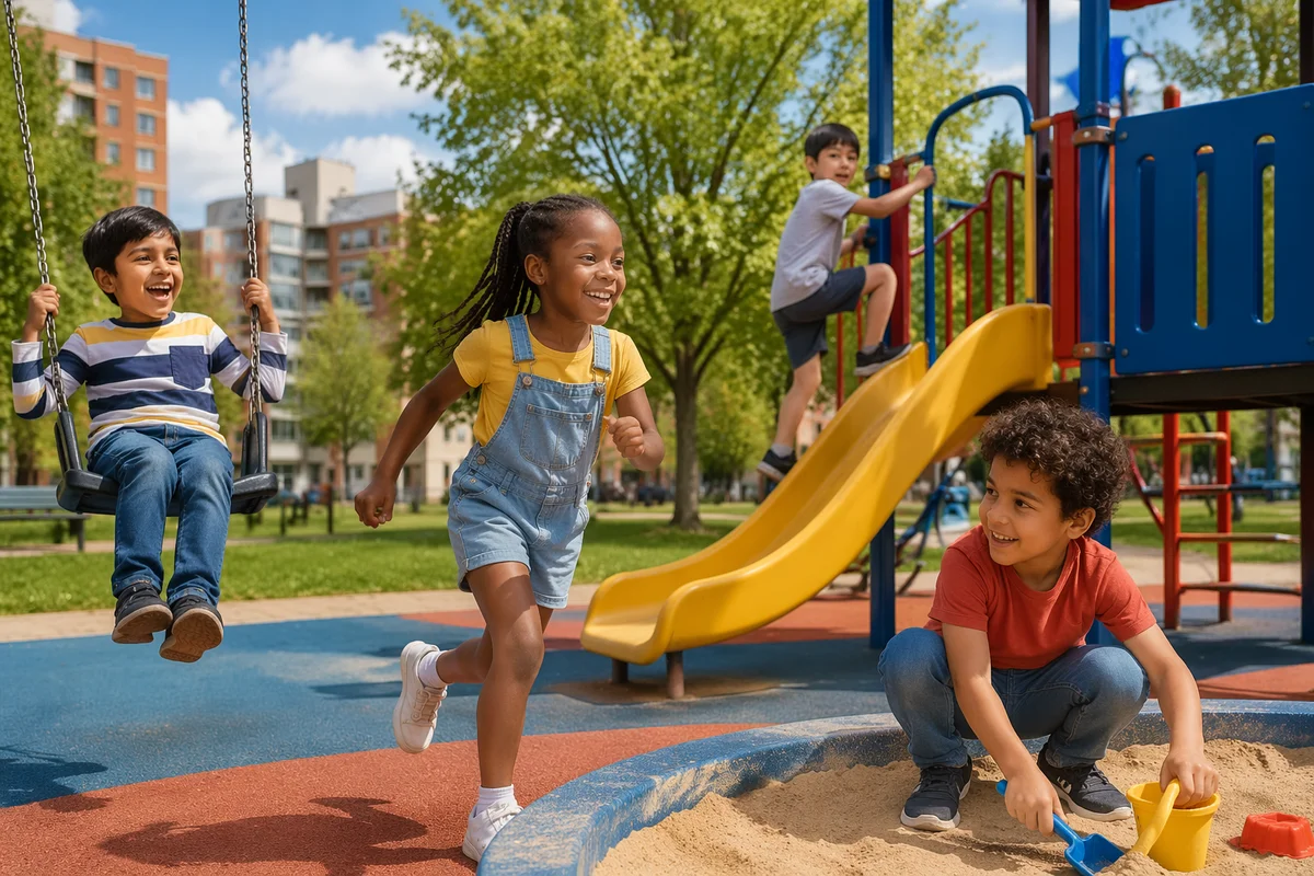 Multicultural Children Playing at Sunny Playground