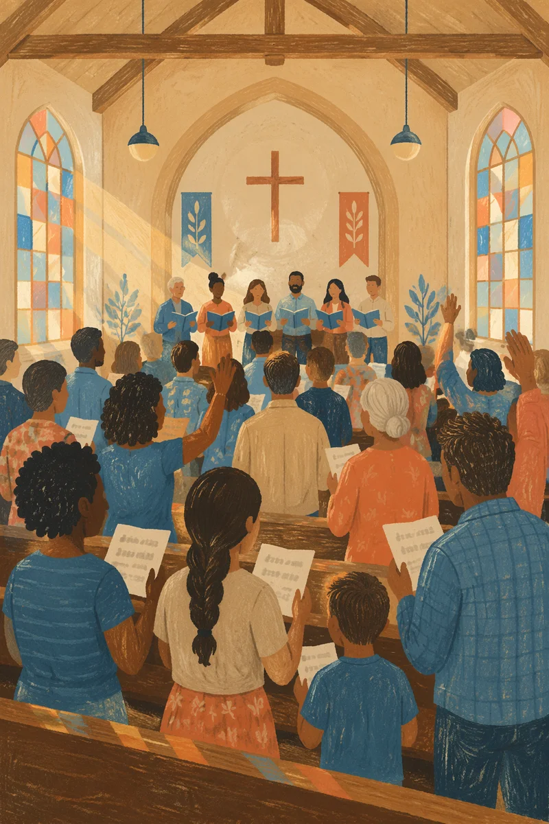 Multicultural Congregation Singing in Morning Light