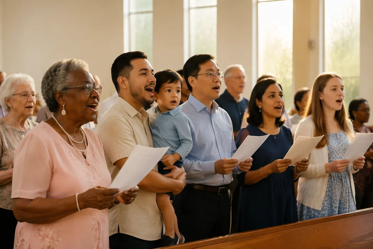 Multicultural Church Congregation Singing Together