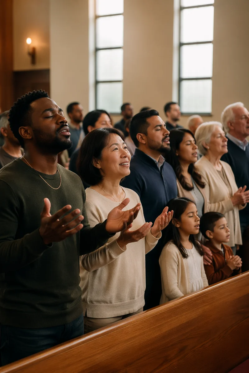 Multicultural Congregation in Bright Modern Sanctuary