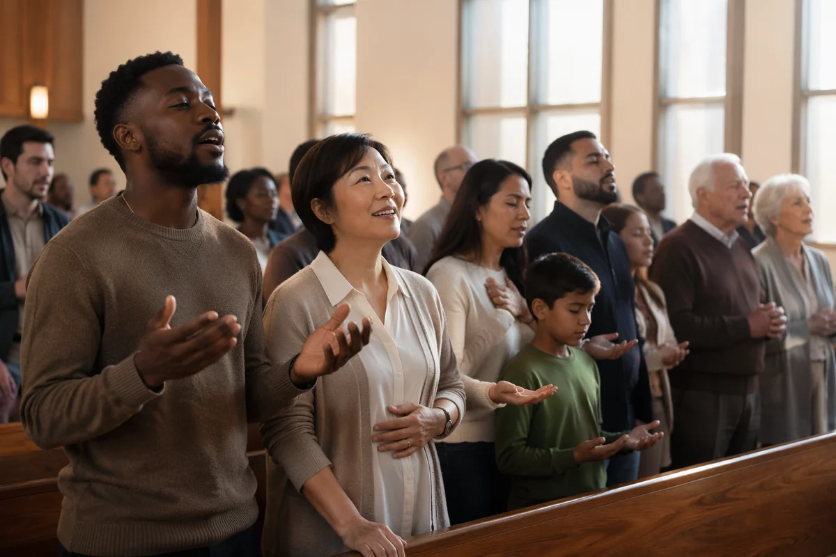 Multicultural Congregation in Bright Modern Sanctuary