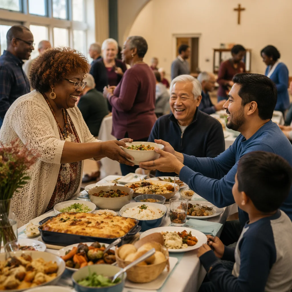 Diverse Community Potluck in Fellowship Hall