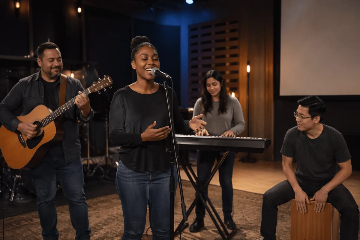 Diverse Music Band Rehearsing on Stage