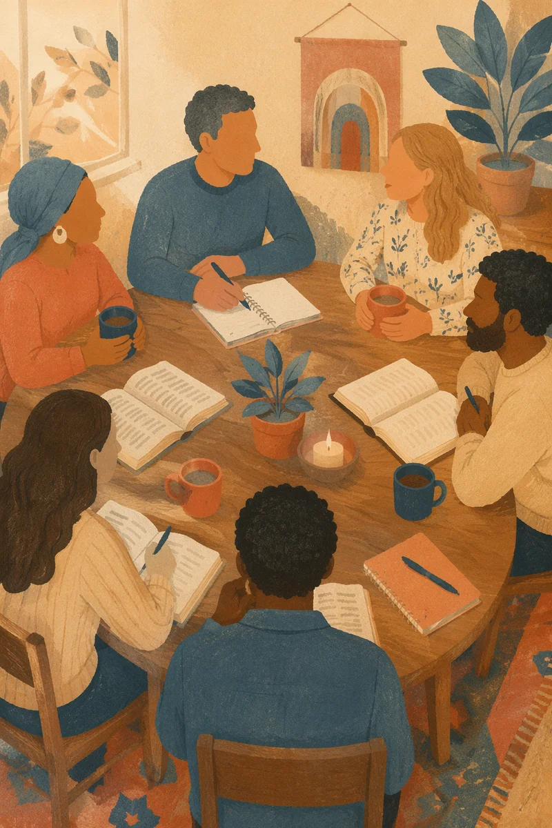 Multiethnic Bible Study Around Cozy Table