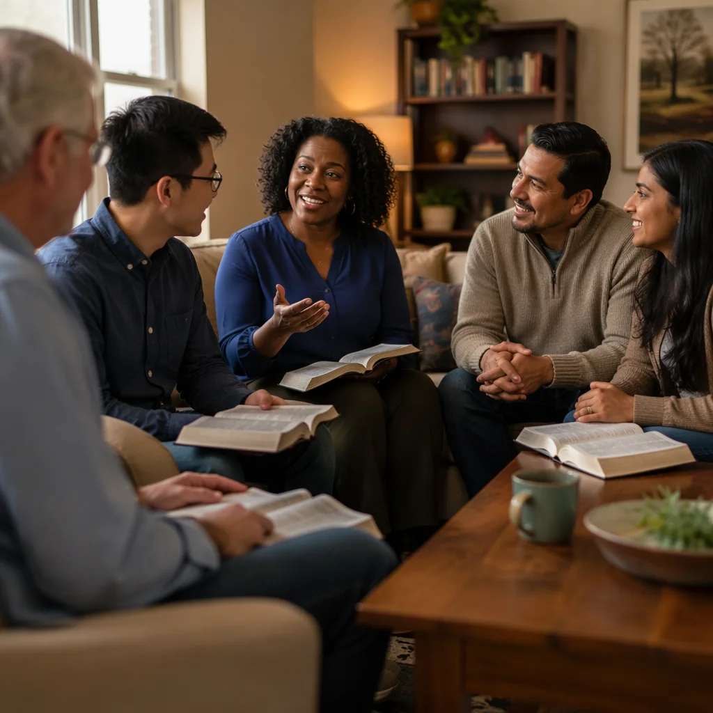 Multiethnic Bible Study in Cozy Living Room