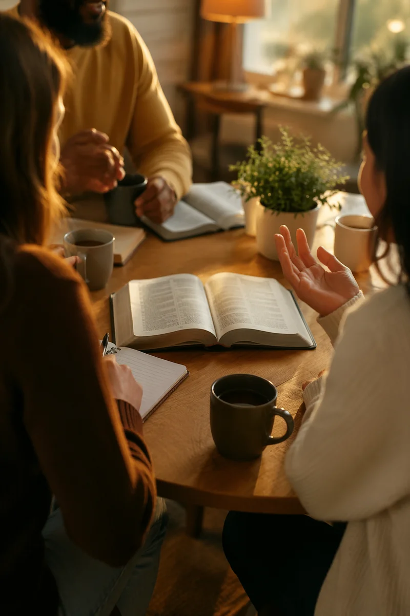 Multiethnic Bible Study Group at Golden Hour