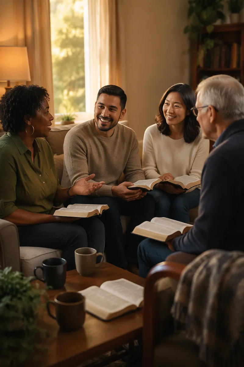 Multiethnic Bible Study Group in Cozy Living Room