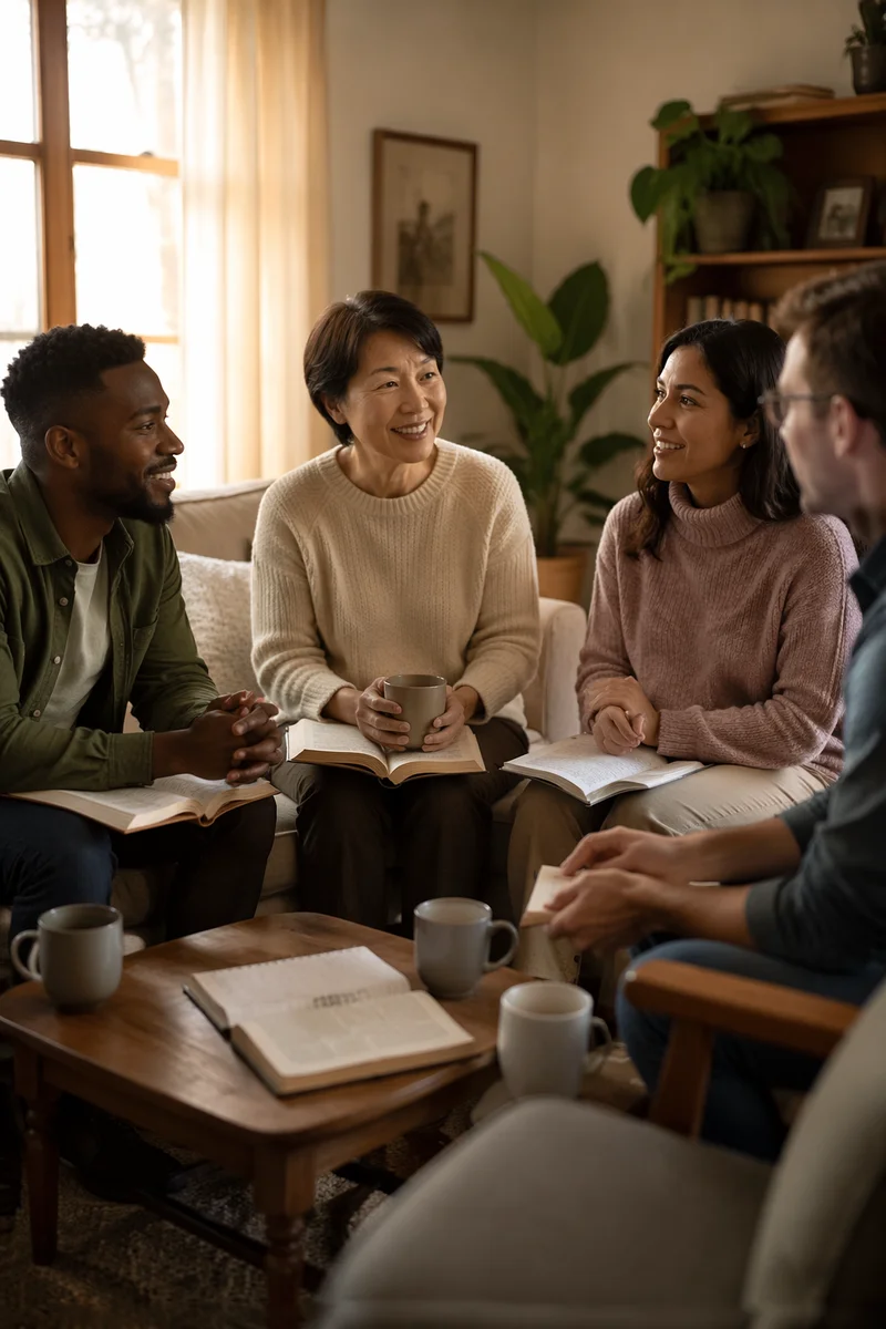 Warm Multiethnic Bible Study Group Discussion
