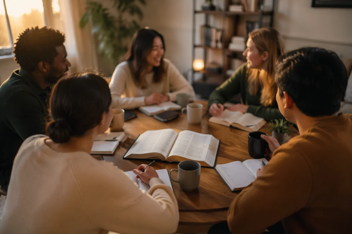 Multiethnic Bible Study Discussion at Golden Hour