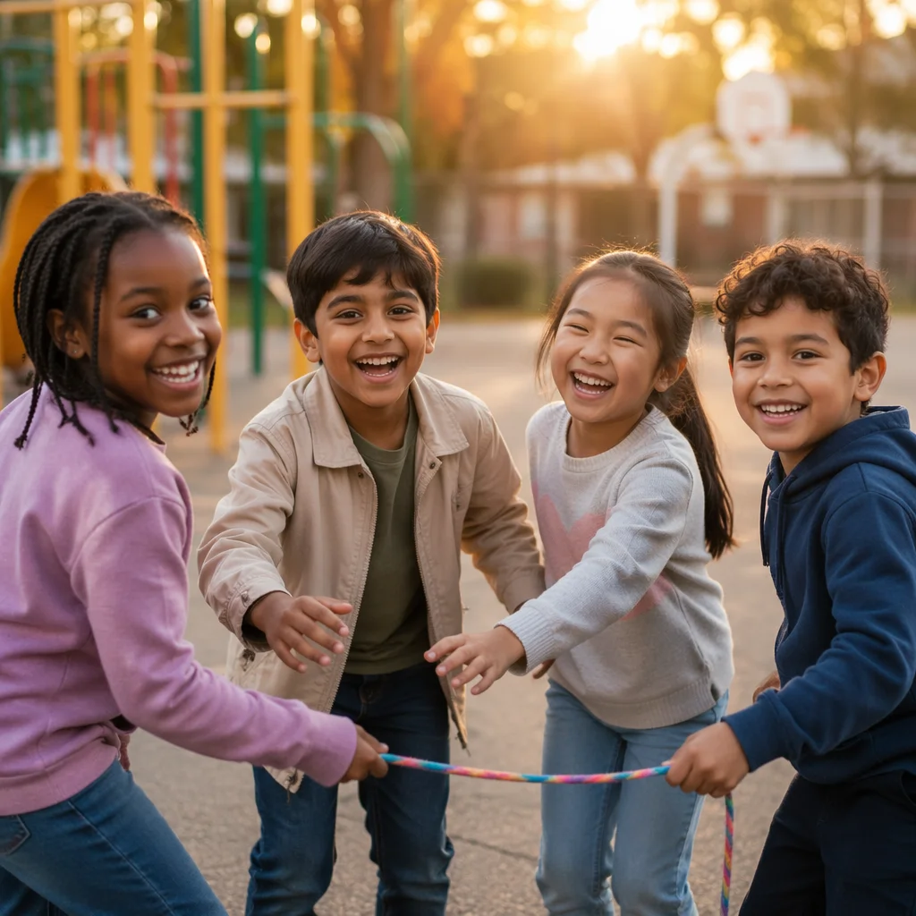 Multiethnic Children Playing on School Playground