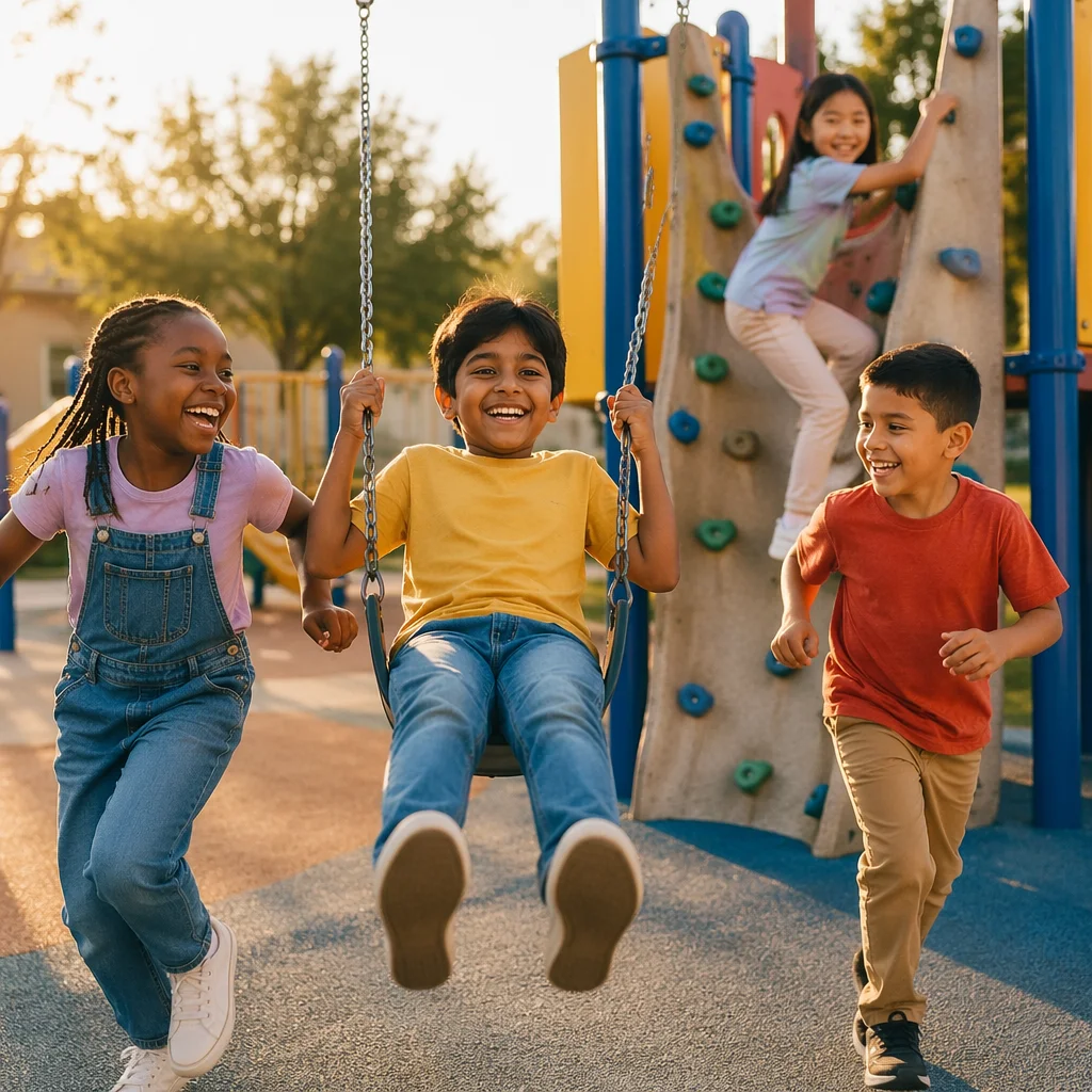 Joyful Multiethnic Children Playing on Playground