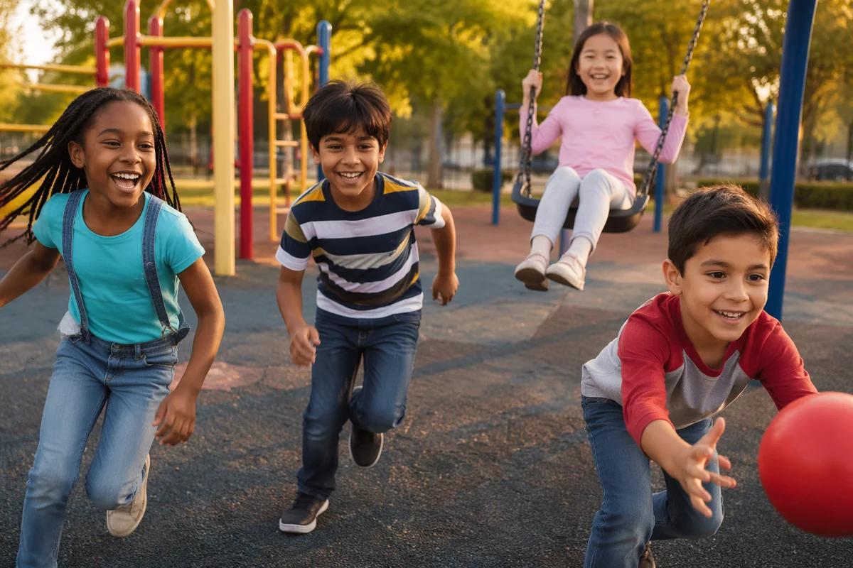 Multiethnic Children Playing on School Playground