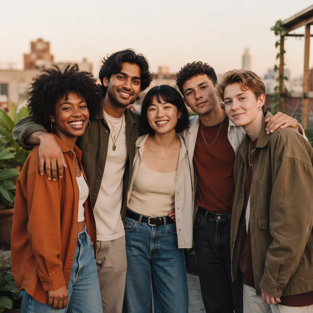 Diverse Young Friends on Urban Rooftop